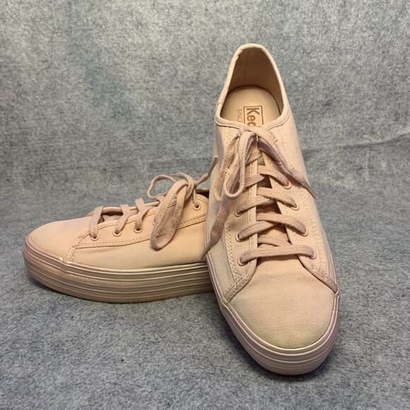 KEDS Sneakers 8.5 TRIPLE KICK SHIMMER PLATFORM Metallic Blush Pink Canvas - Picture 2 of 12